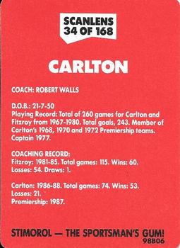 1989 Scanlens VFL #34 Robert Walls Back